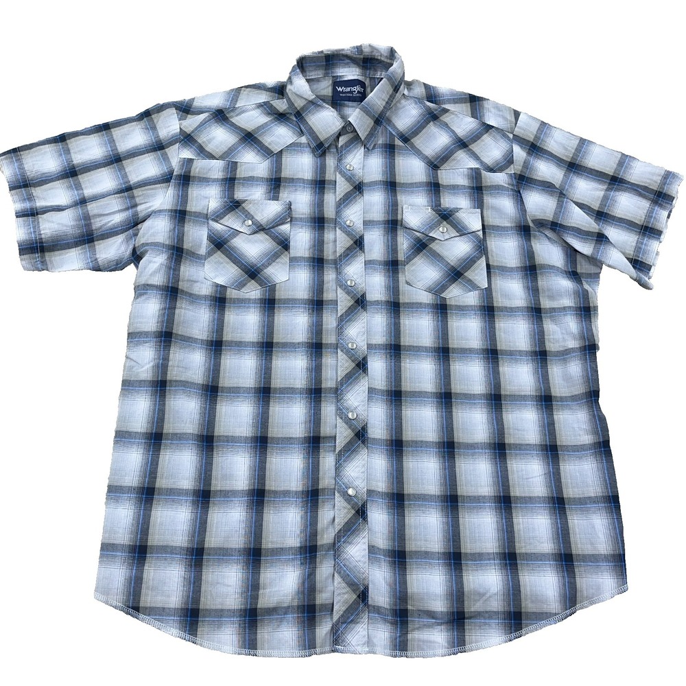 Wrangler Western Shirt Men XXL 2XL Blue Plaid Pearl Snap Rodeo Cowboy Yoke A85